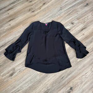 Vince Camuto Black Blouse with Ruffle Bell Sleeves | Size XS